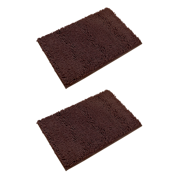 Ultra Absorbent Non-Slip Shaggy Bath Mat - 70 x 45cm - Violet - 2 Pack