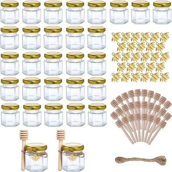 50 Pieces Mini Glass Honey Jars Set Small Glass Containers With Dipper
