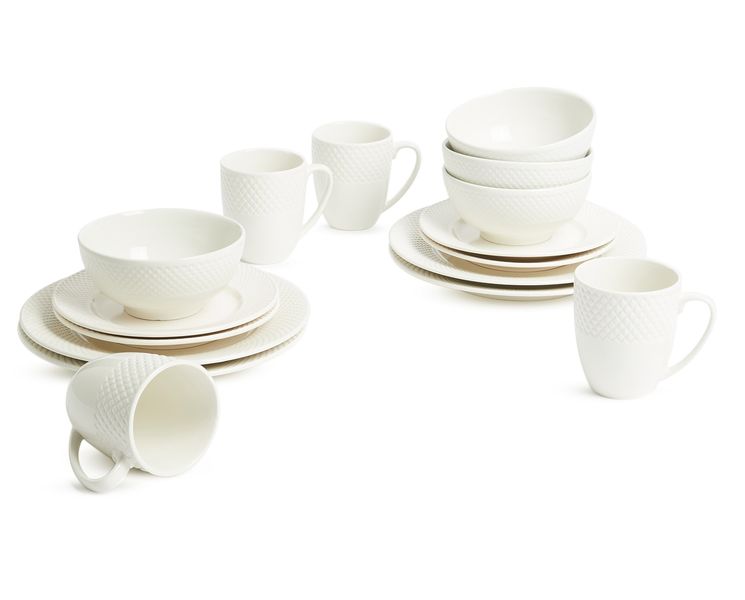 George &amp; Mason - Embossed Diamond Edge Porcelain Dinner Set - 16 Piece