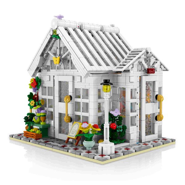 XMork Model Flower Shop Building Blocks with Lights (1593 Pieces) - 20cm Long