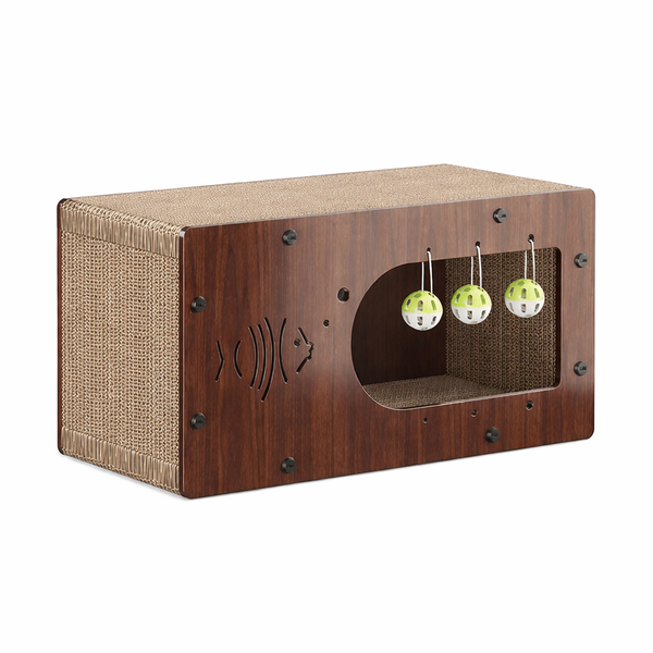 Corrugated Cat Scratcher Tunnel with Play Balls - Brown