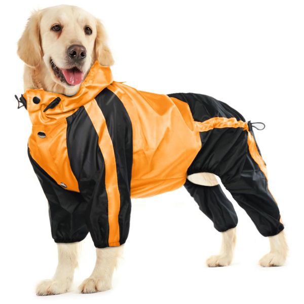 Waterproof Dog Raincoat,Rain Jacket Adjustable 4 Legs Pet Poncho with Hood