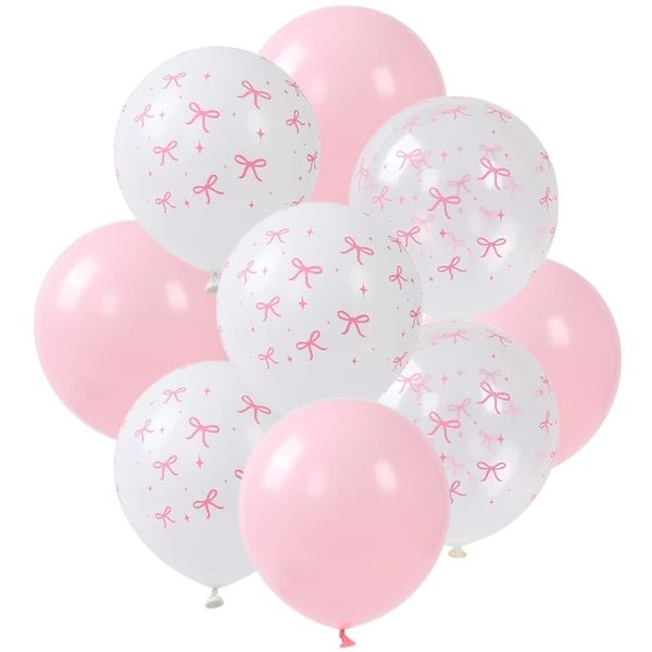 Latex Balloon Set - Pink, Clear and White. Clear and White Bow Print - 30 Piece