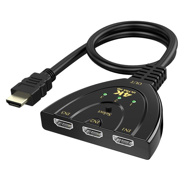 4K HDMI Switch 3 Port, HDMI Switcher Selector 3 in 1 Supports 1080P