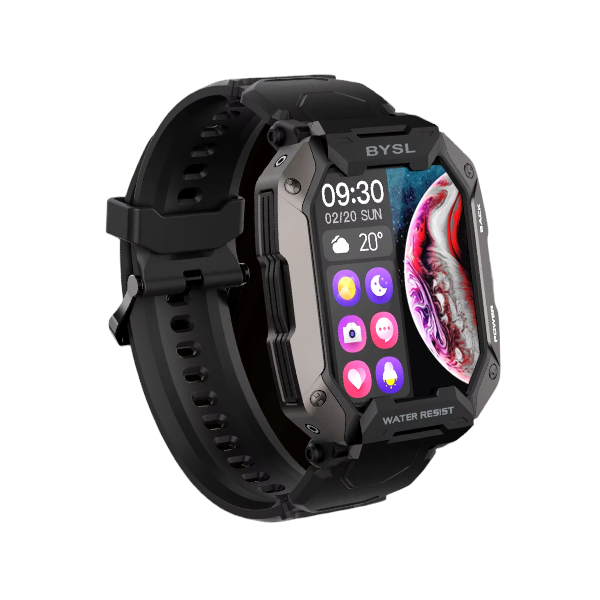 BYSL - S20 - Military Grade Smart Watch With 5ATM Waterproof Rating - Black
