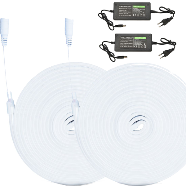 2 Pack- 5m LED Neon Light Strip Waterproof Cuttable Flexible- White