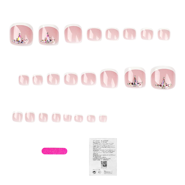 24 Pieces French-Inspired Rhinestone Press-On Toenail Set - Pink