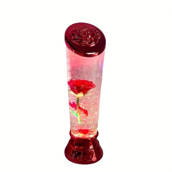 Led Colorful Water Column Gift Lamp Floating Rose Light -purple and red