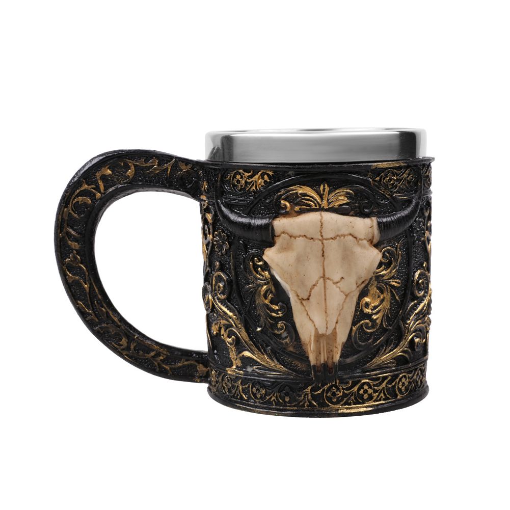 Ram Skull Head Beer Mug Stainless Steel Floral Drinking Cup Shop