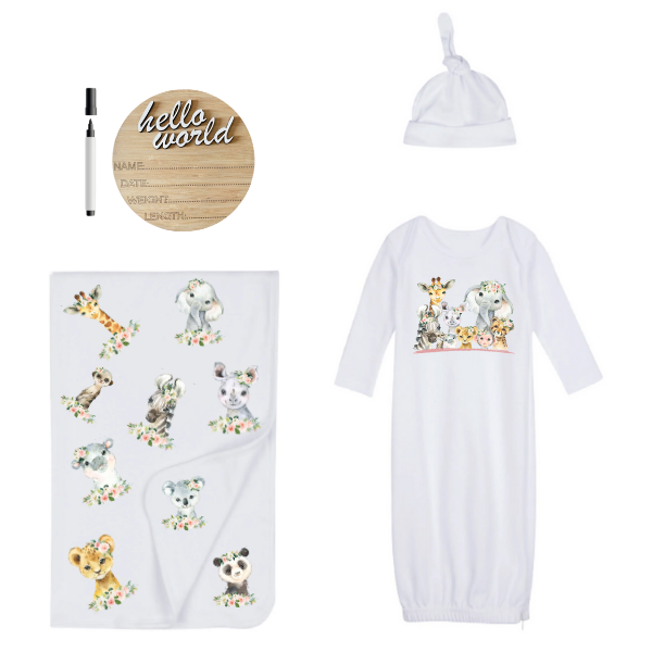 Newborn-Sleeping Bag, Swaddle, Hat, &amp; Birth Announce World-Teddy Land