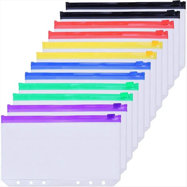 12Pcs A6 6-Hole Binder Pocket Waterproof Pvc Budget Envelopes
