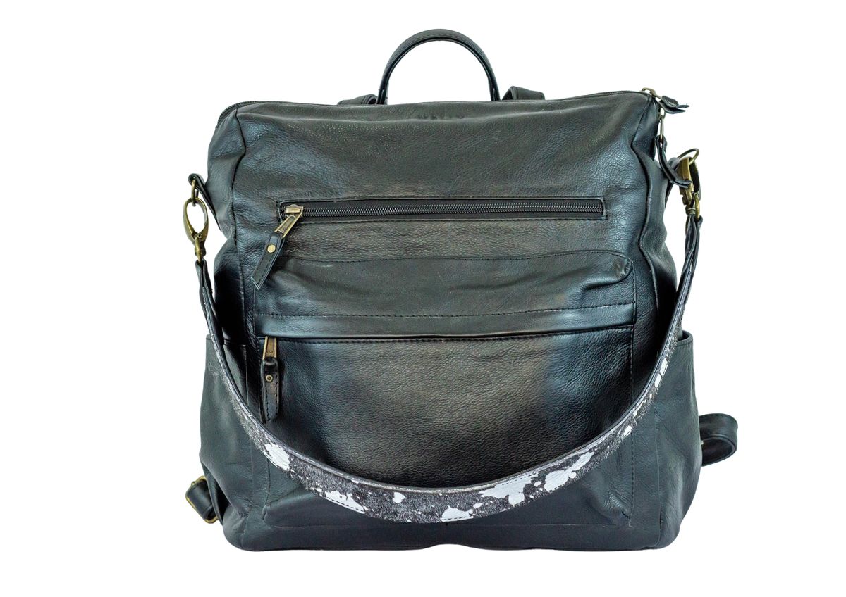 Mally Genuine Handmade Leather Ladies Backpack with Silver Print Strap