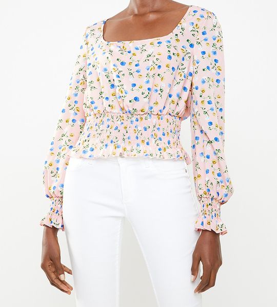 Women's Missguided Print Shirred Long Sleeve Top - Pink