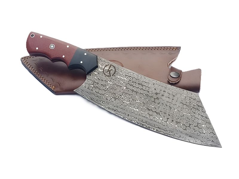 Koch Knives Premium Raindrop Damascus Cleaver - Red Micarta