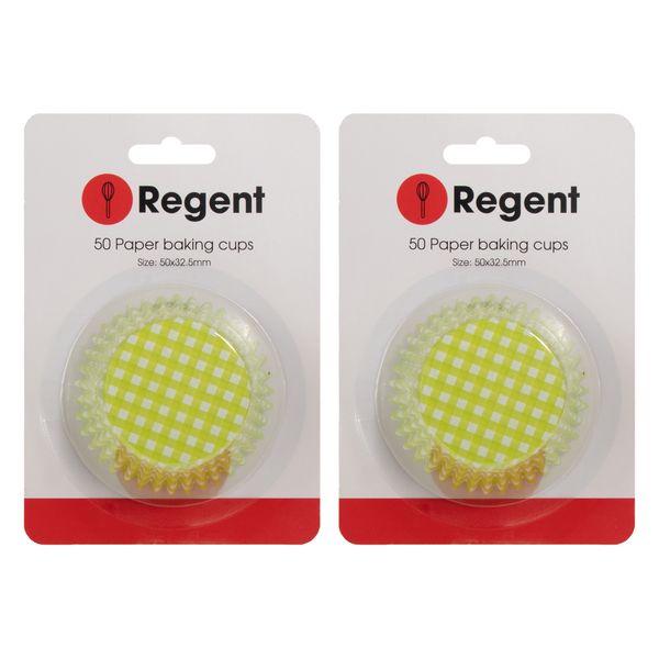 Regent Cake Cups Lime Green And White Check 50X32.5mm 2 Pack 100 Pieces