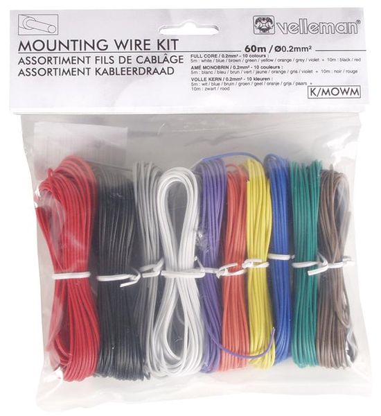 Velleman SA (K/MOWM) Single Core Mounting Wire Kit 8 x 5m, 2 x 10m 24 AWG