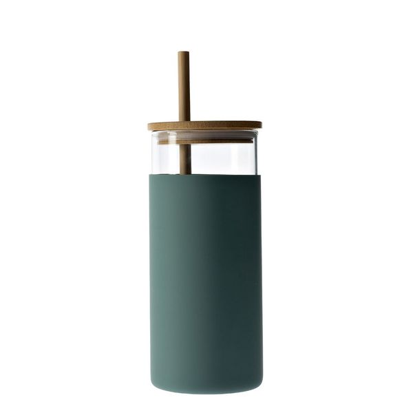 George &amp; Mason - Glass Bottle with Silicone and Straw - Green
