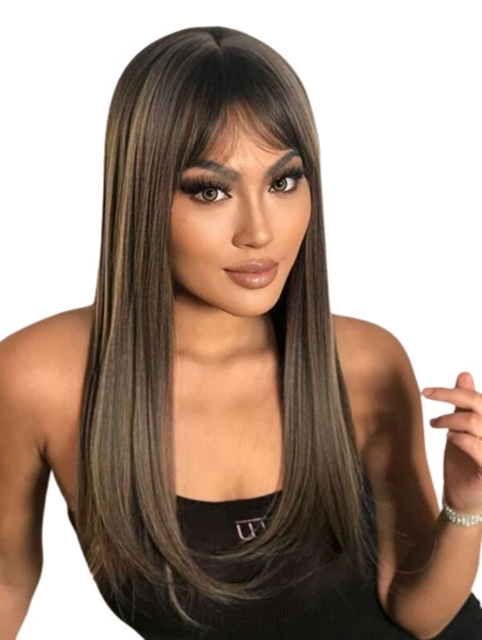 Brown Highlights Straight Long Synthetic Wig Shop Today. Get it