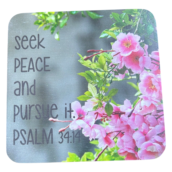Pine Plywood Quote Block - Psalm 34:14 - Seek Peace and Pusue it