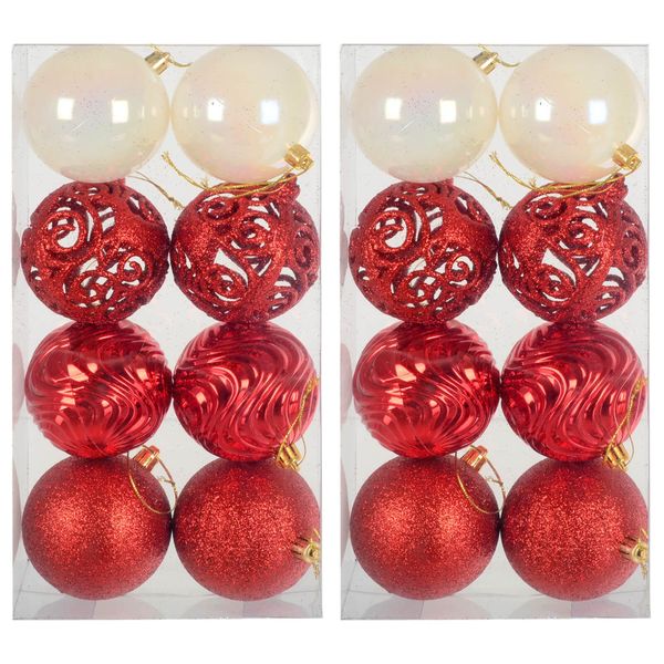 Pack of 16 Tree Baubles Mixed Design Christmas Decorations - 8cm