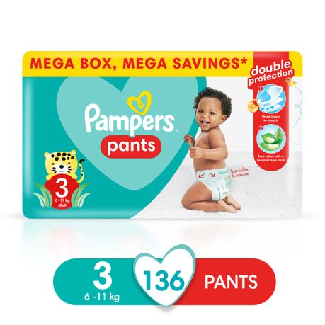 Pampers Pants - Size 3, Mega Savings Box-136 Nappies, Lotion with