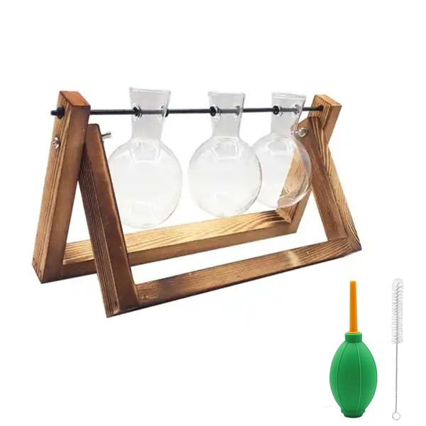 Planter Flower Terrarium &amp; Wooden Stand Bulb Glass Vase Propagation Station