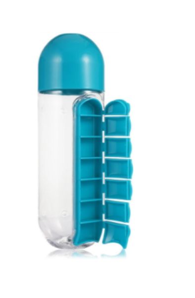 Water Bottle with Pill Organizer – Blue