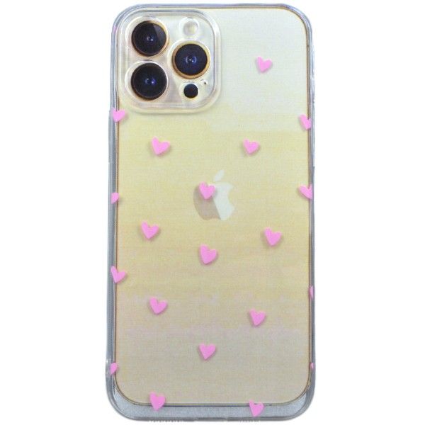 Pink Hearts Print Phone Case Compatible with iPhone 13 Pro Max - Transparent