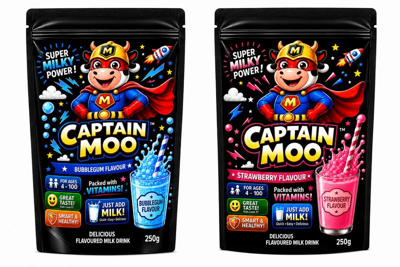 Captain Moo 1 x Bubblegum &amp; 1 x Strawberry Milkshake Powder