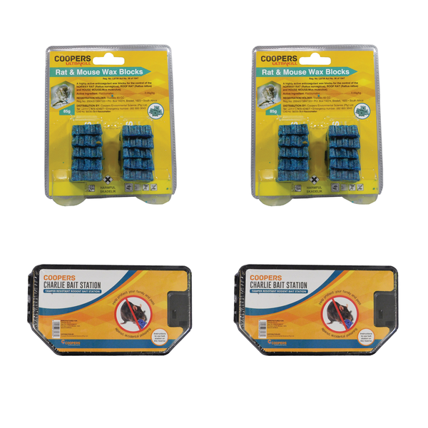 Coopers Rodent Bait Station &amp; 85g Rat &amp; Mouse Wax Blocks - 2 Pack