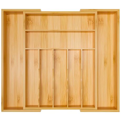 Expandable Kitchen Drawer Organizer Tray Bamboo for Utensils Cutlery Holder Image