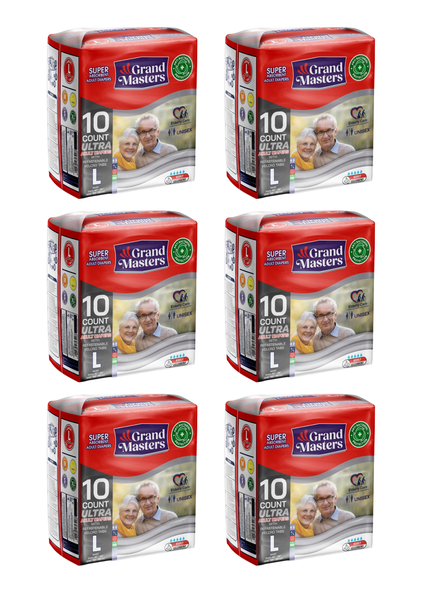 Grand Masters Adult Nappies - Large (L) 6 Packs of 10
