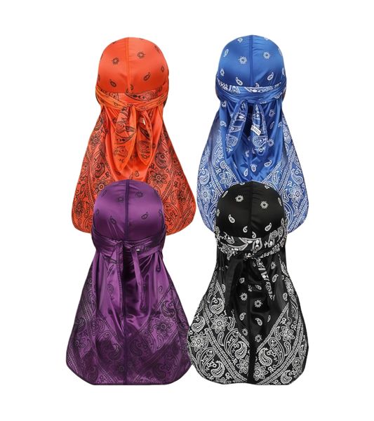 Kingdushi 4-Piece Paisley Silky Durags Men 360 Waves Bandana Doo Rag Cap