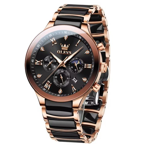 OLEVS Men's Eclipse Chronograph Stainless Steel Analogue Watch Lunar Gold
