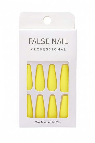 Plain Long Press on Nails - 24-Piece Glue on Nails Lasting Wear yellow