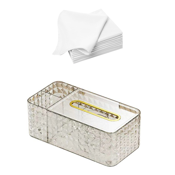 Acrylic Decorative Tissue Box and Organiser with 200 x 2-Ply Facial Tissues