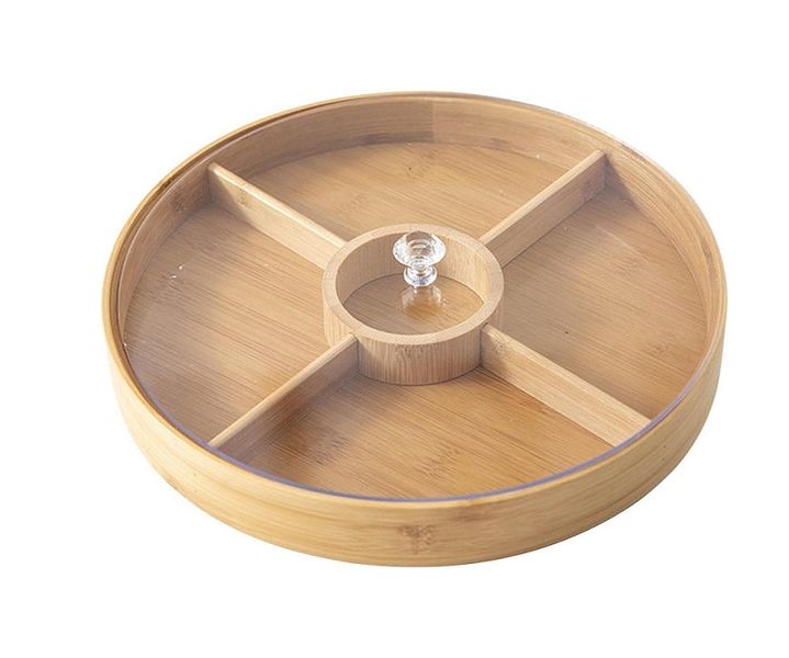 Round Snack Serving Tray with Lid and 5 Compartments
