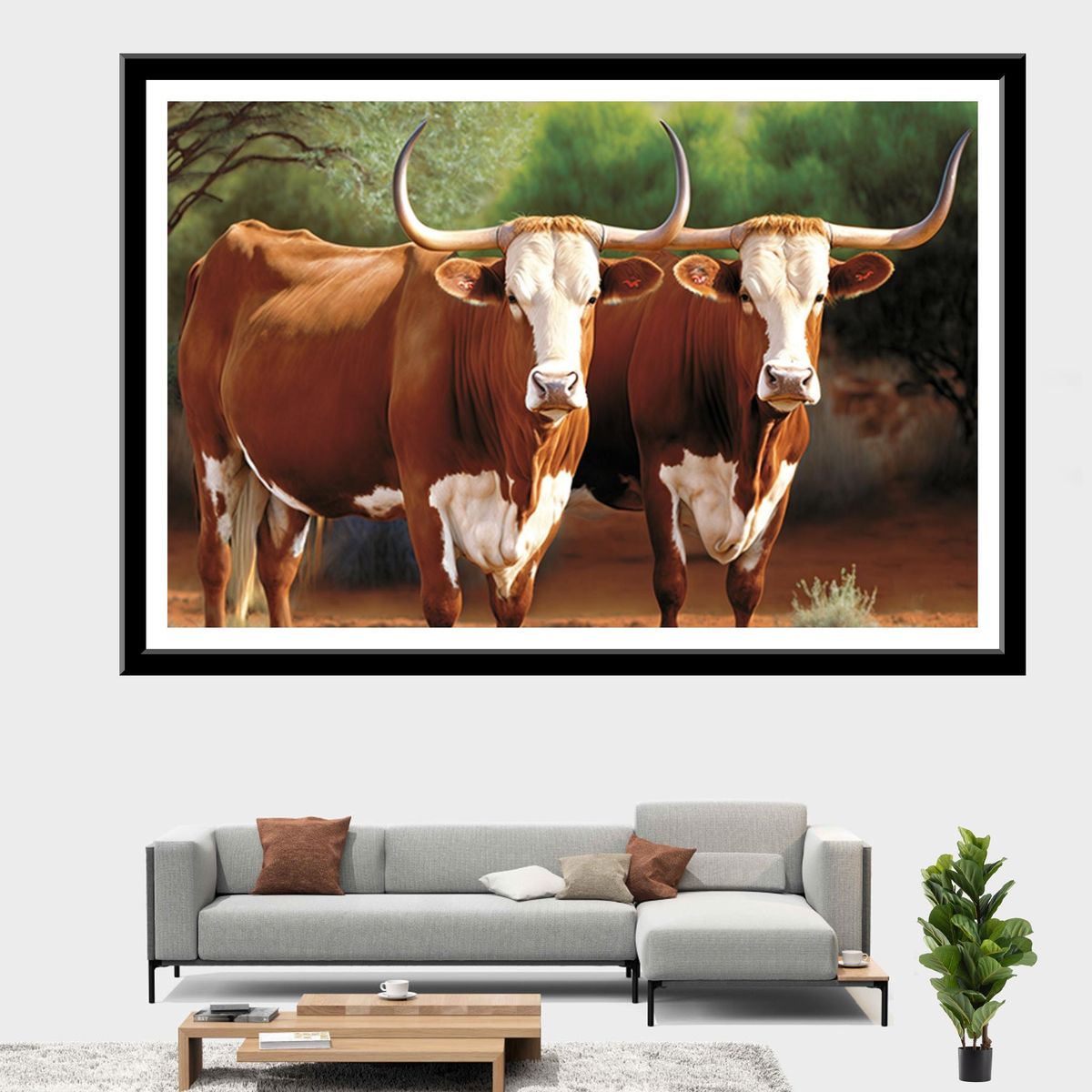 Wall Art Unframed - Two Boran Cattle Are Standing In The Picture They ...