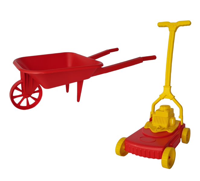 Lawnmower and Wheelbarrow Set for Kids