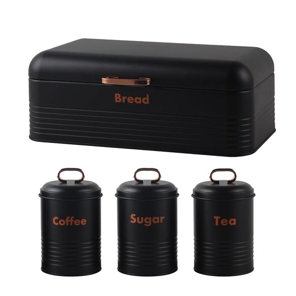 Steel Bread Bin with Canisters - Set of 3