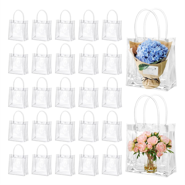 50 Pcs Clear Gift Bags with Handles Plastic Gift Bags