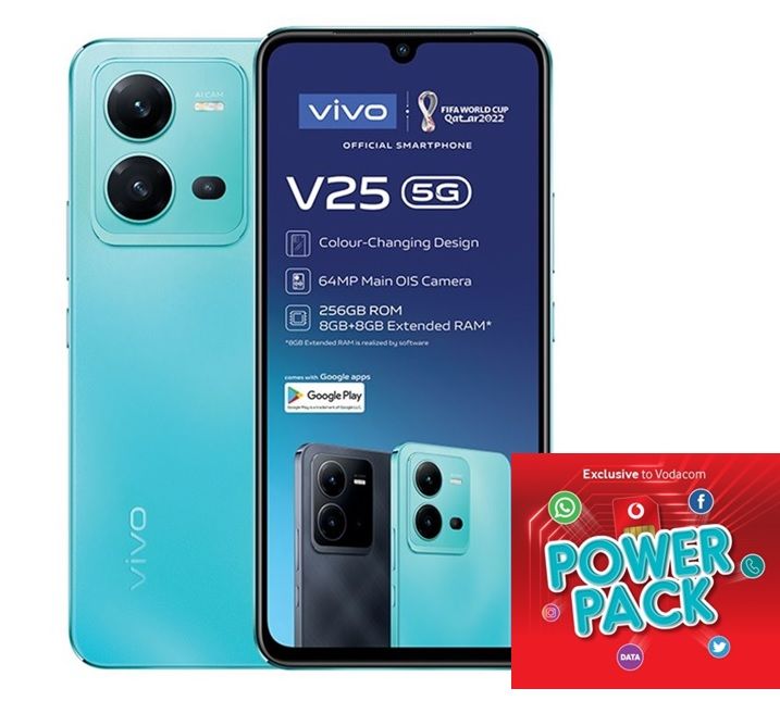 VIVO V25 5G 256GB Dual Sim - Aquamarine Blue + Vodacom Sim Card Pack
