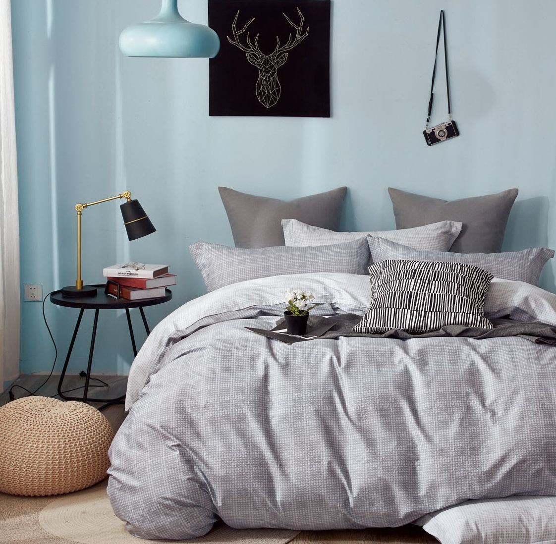 Linen Boutique Duvet Cover 200 TC 4 Piece Set Strips Silver Buy