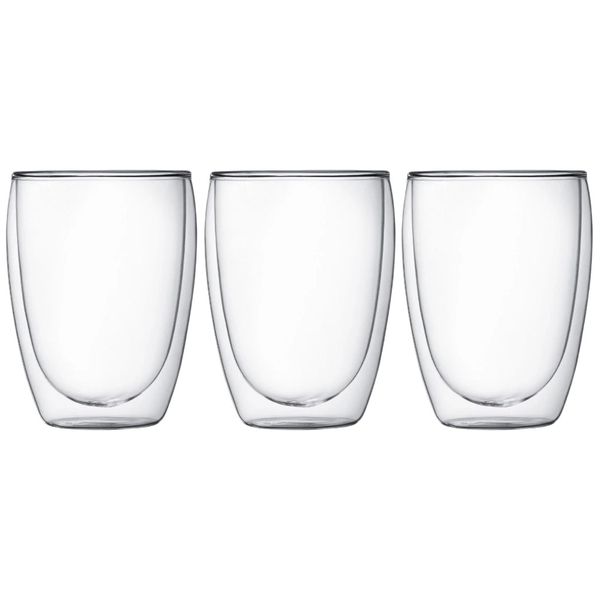 Glass Double-Layer Cup 350ml - Transparent - 3 Pack