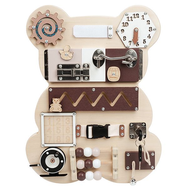 Busy Board Bear for Toddlers Wooden Montessori Toys-Sensory Board