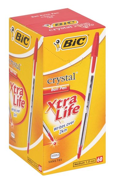BIC Crystal Xtra Life Medium Ball Point Pen - Red (Box of 60 Barcoded pens)