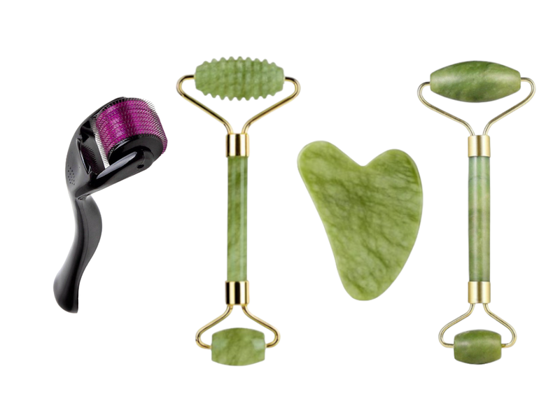 2 in 1 Jade Stone Roller &amp; Gua Sha Set of 3 &amp; 1mm Derma Roller 540 Needles
