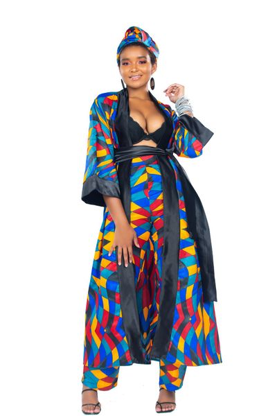 Selphies African Print Kimono Pants 4 Piece Combo Set