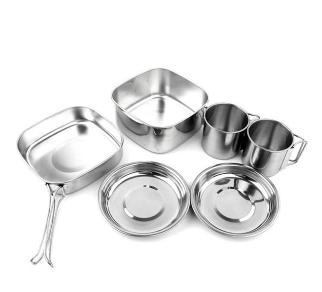 Camping Cookware Soup Pot Bowl Cup 6 Pieces Set
