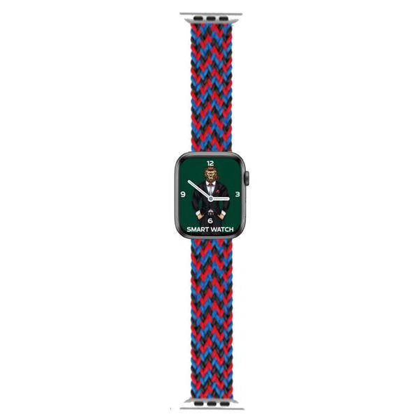 Green Braided Solo Loop Strap - Red &amp; Black &amp; Blue 42mm , 44mm